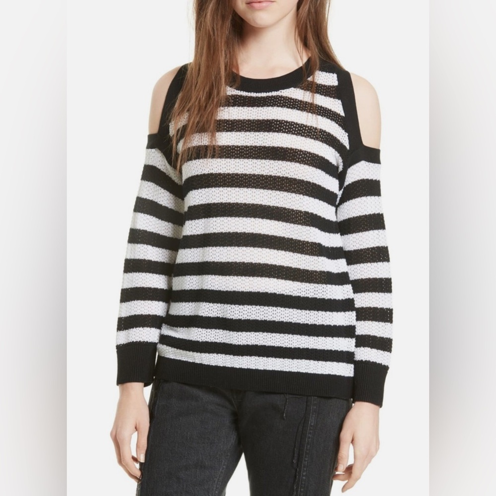 rag & bone Tracey Black & White Cold Shoulder Striped Sweater